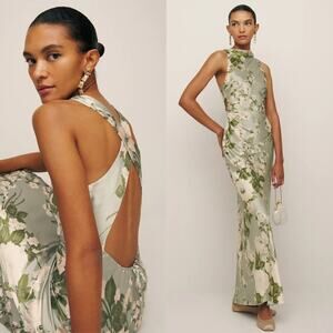 Reformation Anaiis Silk Dress Tarragon